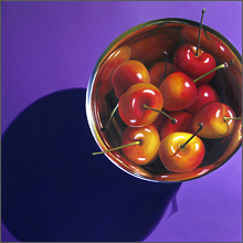 rainier cherries in silver bowl