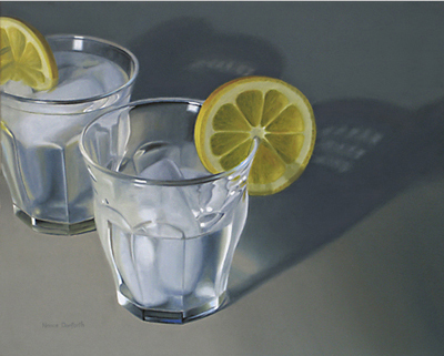 water glasses with lemon
